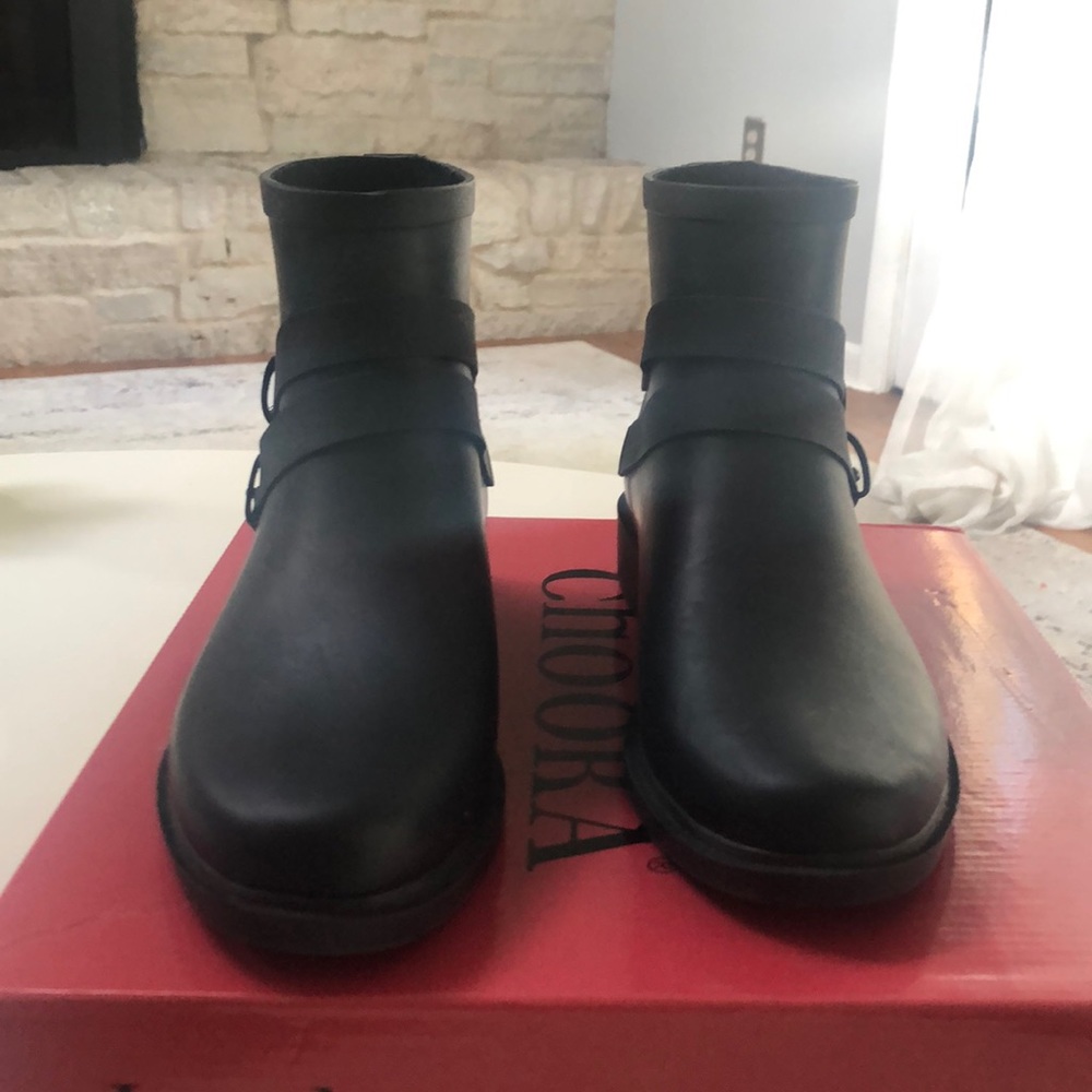 Black rain boots